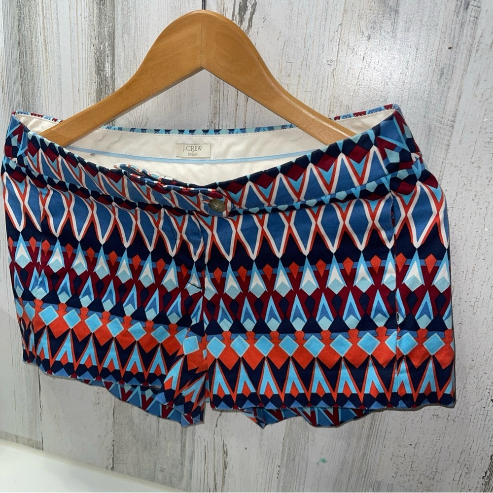 J. Crew Blue and Red Bermuda Shorts with Geometric Pattern